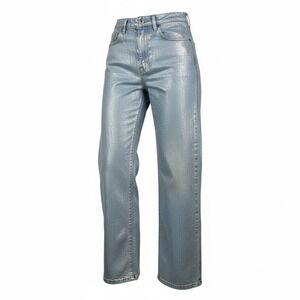 Wild Fable High-Rise Baggy Jeans Silver Metallic Foil Blue Denim 0 NWT